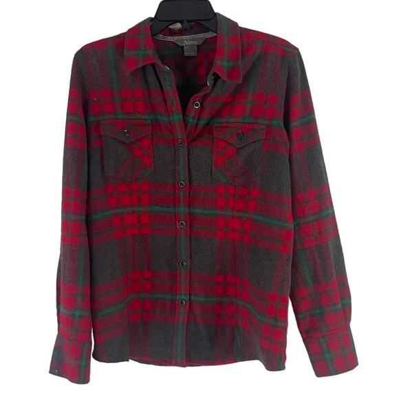 Natural Reflections Women's Size Medium Red Grey Plaid Soft Flannel Button Up - Picture 1 of 9
